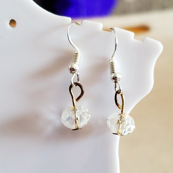 Silver Tone Hook Clear Czech Glass Dangle Earrings - Picture 3 of 3